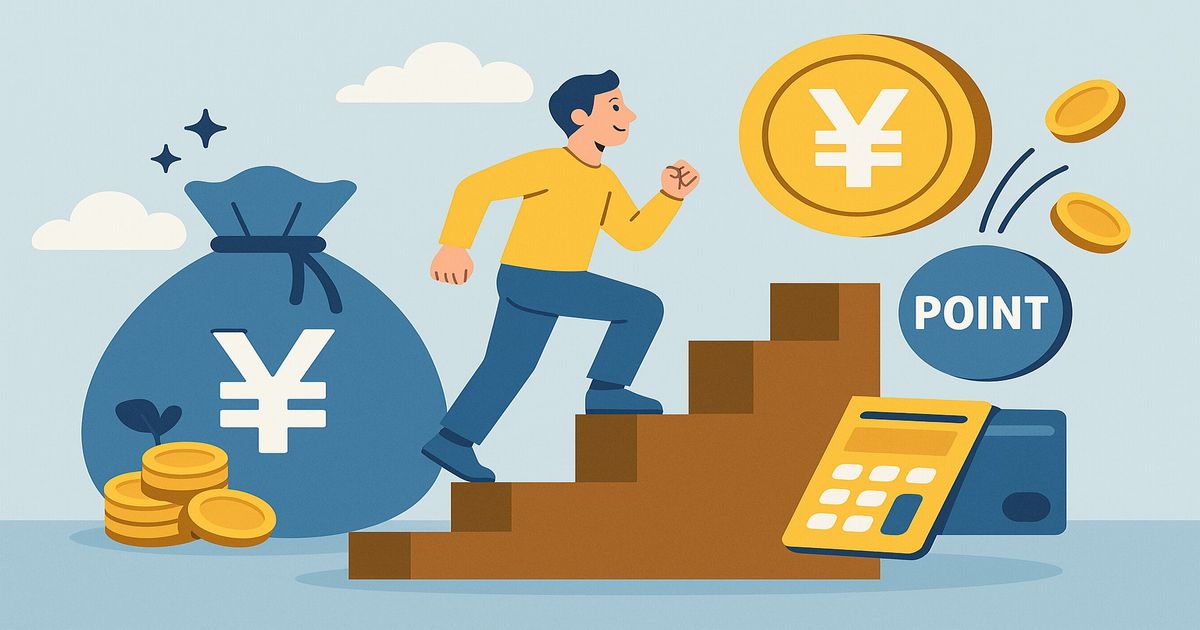 節約とポイ活で月1万円以上を浮かせる生活術を象徴するイメージイラスト