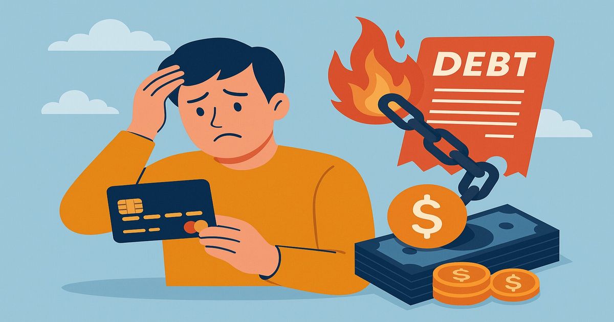 クレジットカードのリボ払いによる借金の危険性を表現したイメージイラスト