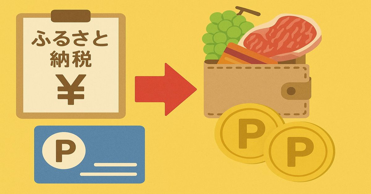 ふるさと納税とポイ活で返礼品とポイントを二重取りするイメージ