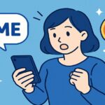 スマホでゲームをプレイして報酬を得る女性のイラスト（青系配色）