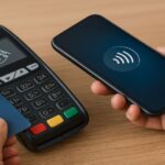 タッチ決済を利用するスマートフォンとクレジットカード