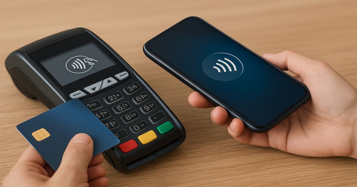 タッチ決済を利用するスマートフォンとクレジットカード