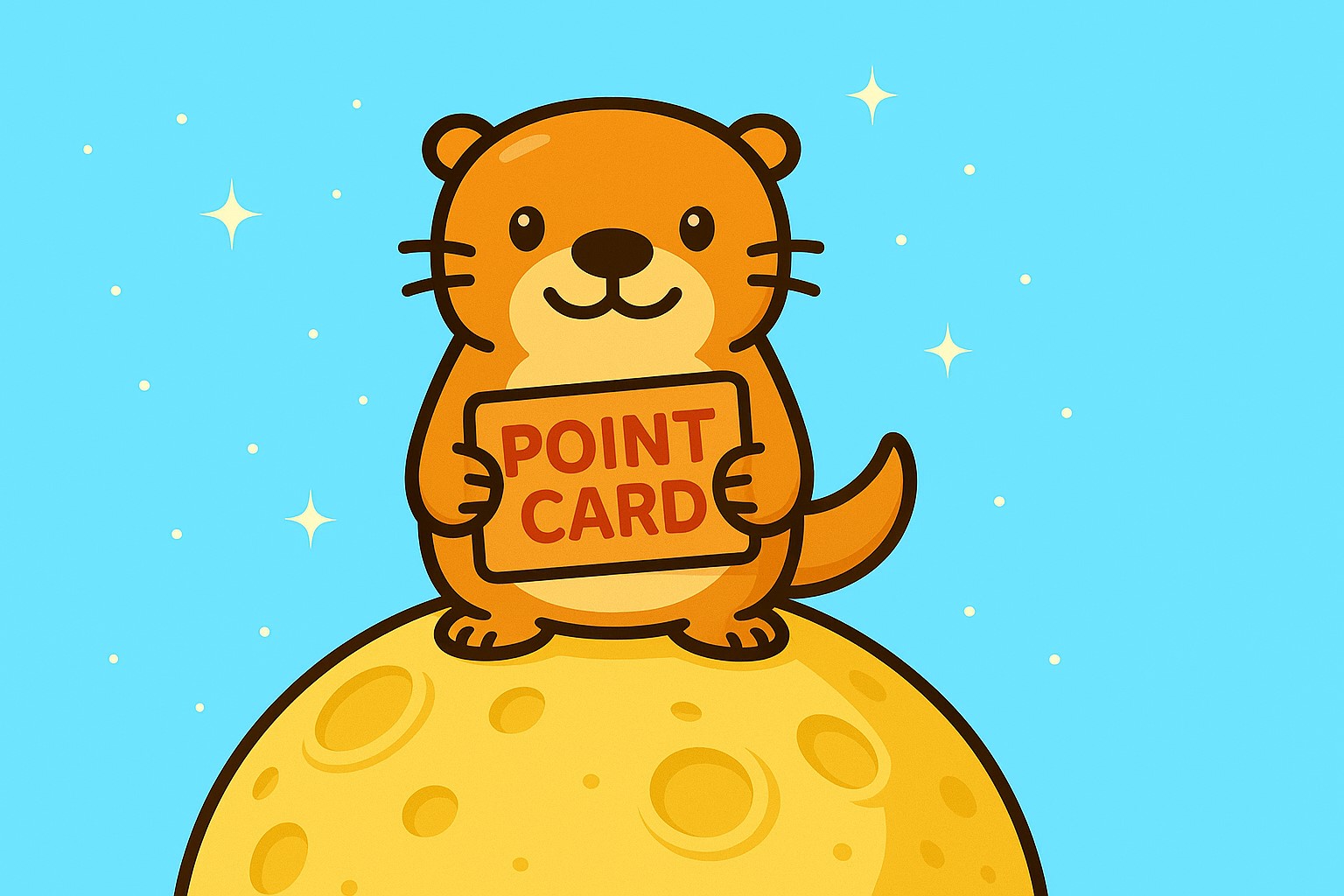 チーズパンの上でポイントカードを持つカワウソのイラスト
