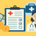 医療費を節約する制度とポイント活動を表すイラスト。女性医師、診療明細、電卓、円マークが描かれている。