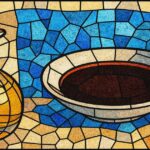 醤油と酢、わさびをステンドグラス調で描いたアート風イラスト