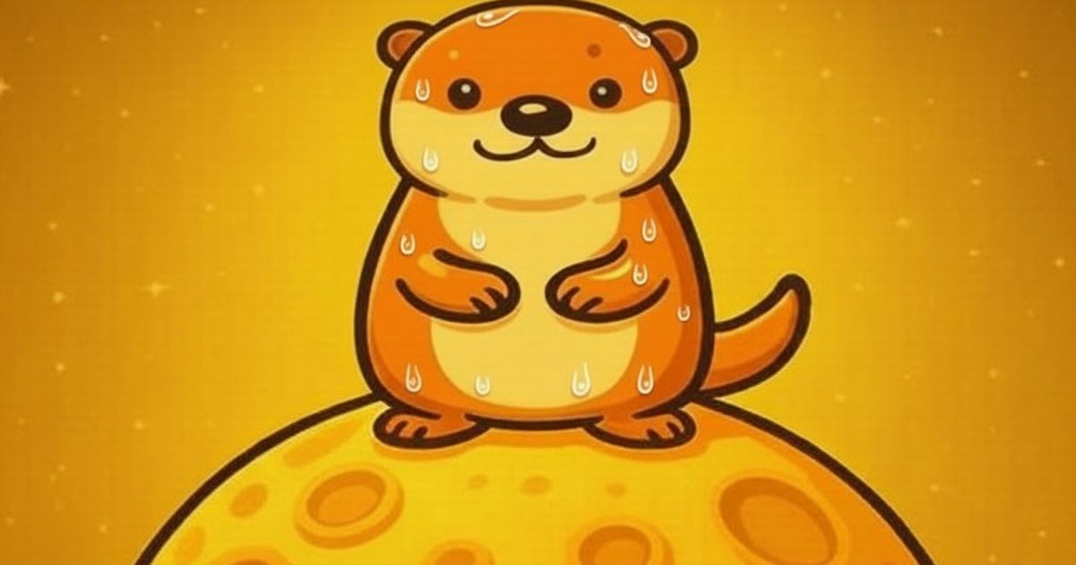 チーズパンの上で汗を流すカワウソのイラスト