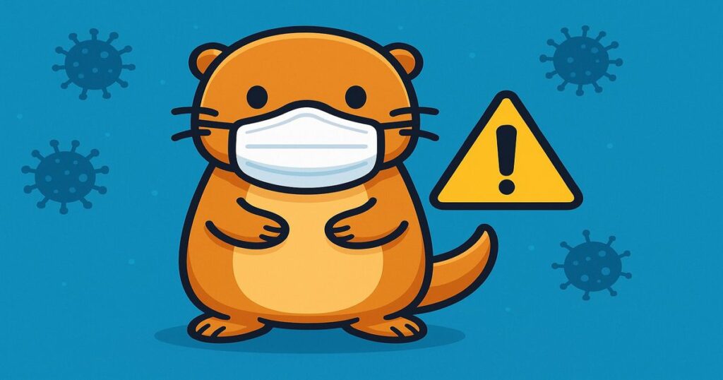 マスクを着けてノロウイルスを警戒するカワウソキャラクター