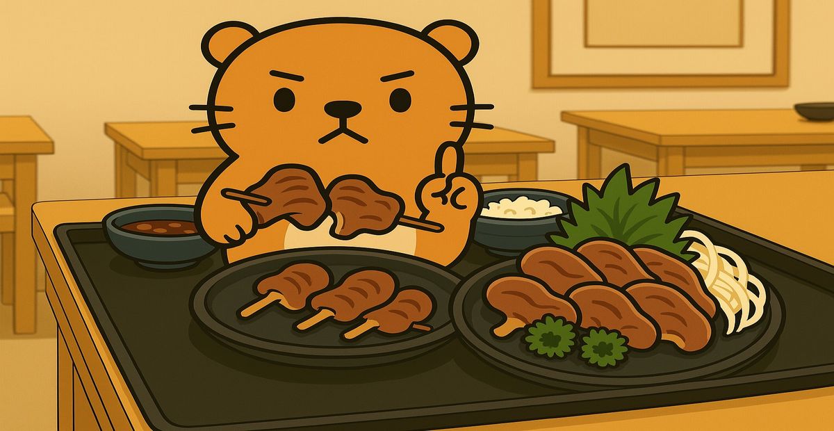 カワウソキャラクターが毒キノコを食べないよう注意を呼びかけるイラスト。串に刺さったキノコ料理を指差して警告している場面。