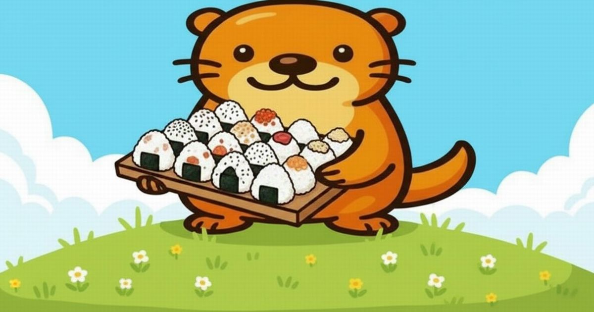 小学1年生の万博感想文が話題? おにぎりの一言に2.6万人が共感 おにぎりをたくさん持って丘の上に立つカワウソのイラスト