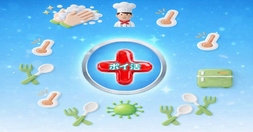 食中毒予防や衛生管理を意識するイメージイラスト