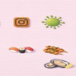 SNSと食事、感染症リスクを表したアニメ風アイコンイラスト