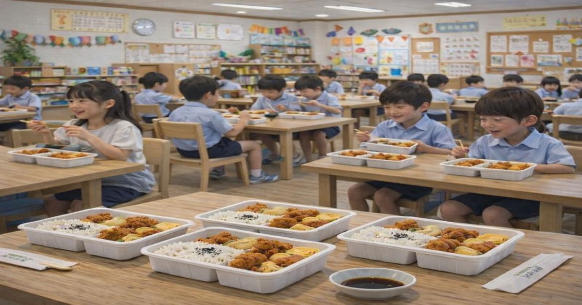 児童クラブで子どもたちが500円程度の弁当を食べている様子