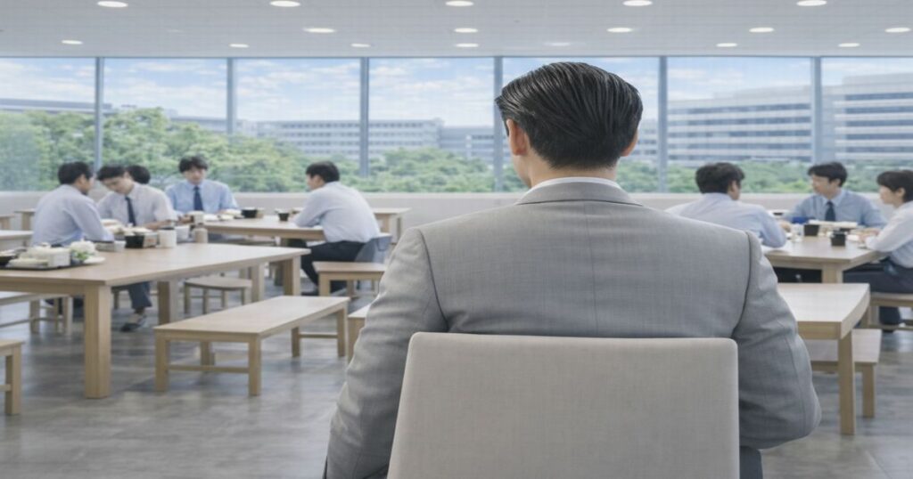 社員が集うオフィスで転職とキャリアを考えるビジネスパーソンの後ろ姿