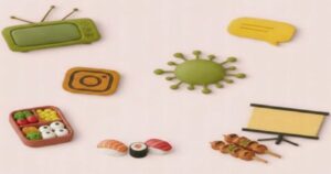 SNSと食事、ウイルスを象徴するアイコンイラスト